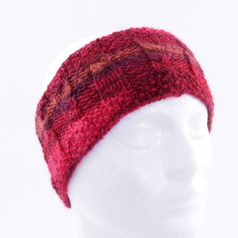 Hand Knit Wool & Mohair Red Headband - Cable Knit