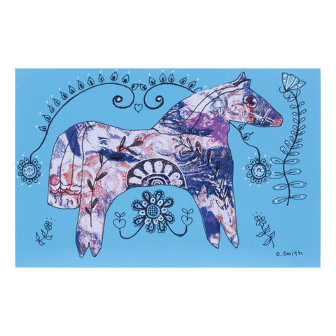 Folk Art Dala Horse Card - Blue