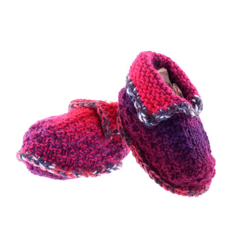 Hand Knit Baby Booties - Red/purple Multi color