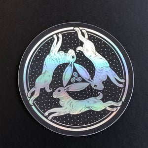 Triple Hare Holographic Sticker