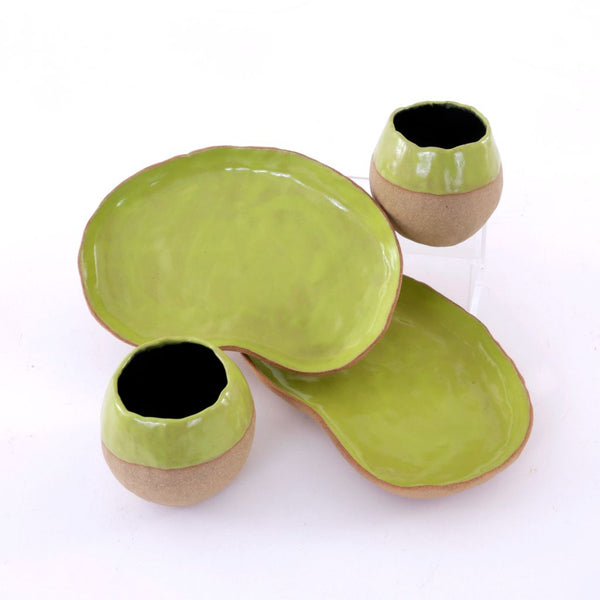 Chartreuse Bean Plate and Wine Cup Set