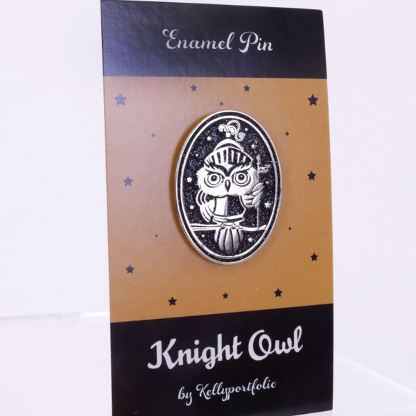 Knight Owl Enamel Pin with Glitter
