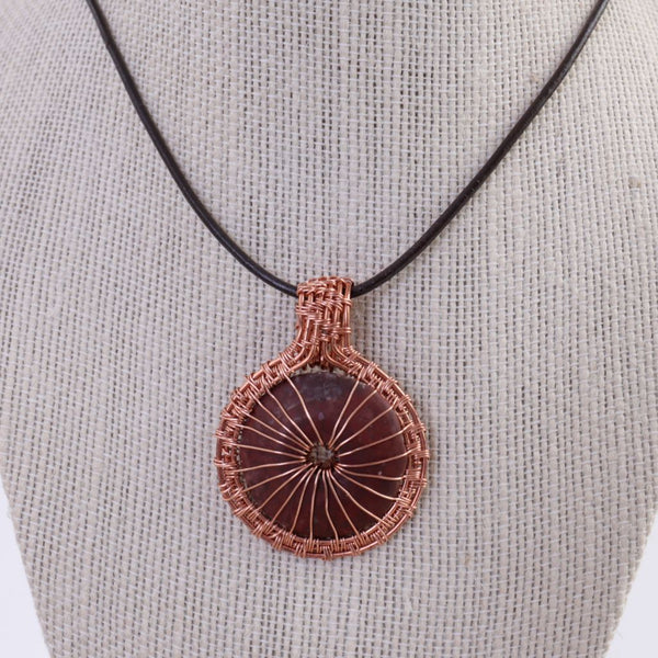 Copper Wire Weave Donut Pendant Necklace