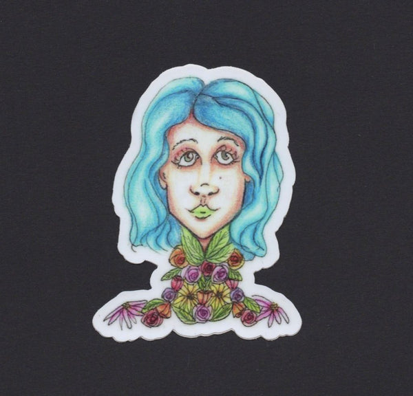 Blue Lady Floral Sticker
