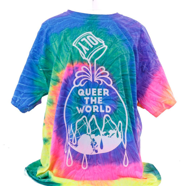 Queer the World T-shirt -  Neon Rainbow Colors Tie Dye