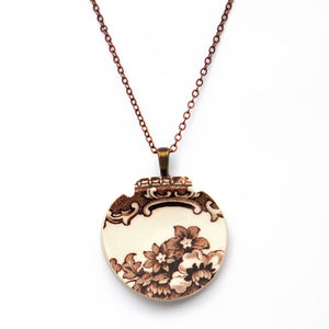 Brown Floral Upcycled Ceramic Necklace