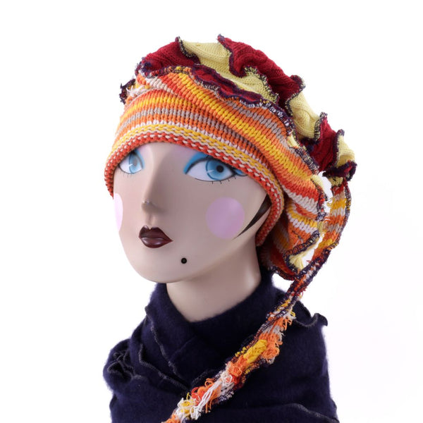 Twisted Witch Hat - Orange Red & Yellow