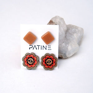 Orange & Flowers Upcycled Earrings
