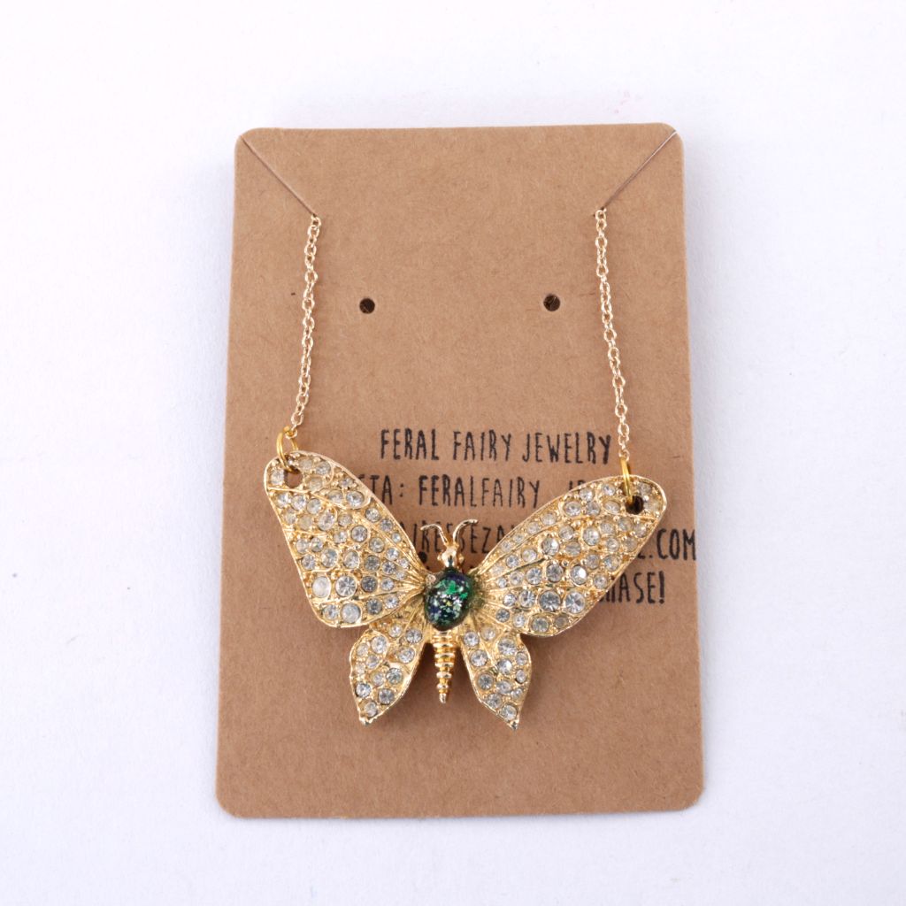 Upcycled Vintage Rhinestone Butterfly Necklace