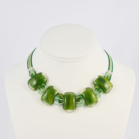 Green Glass & Sterling Silver Necklace