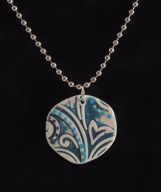 Blue Floral Ceramic Pendant Necklace