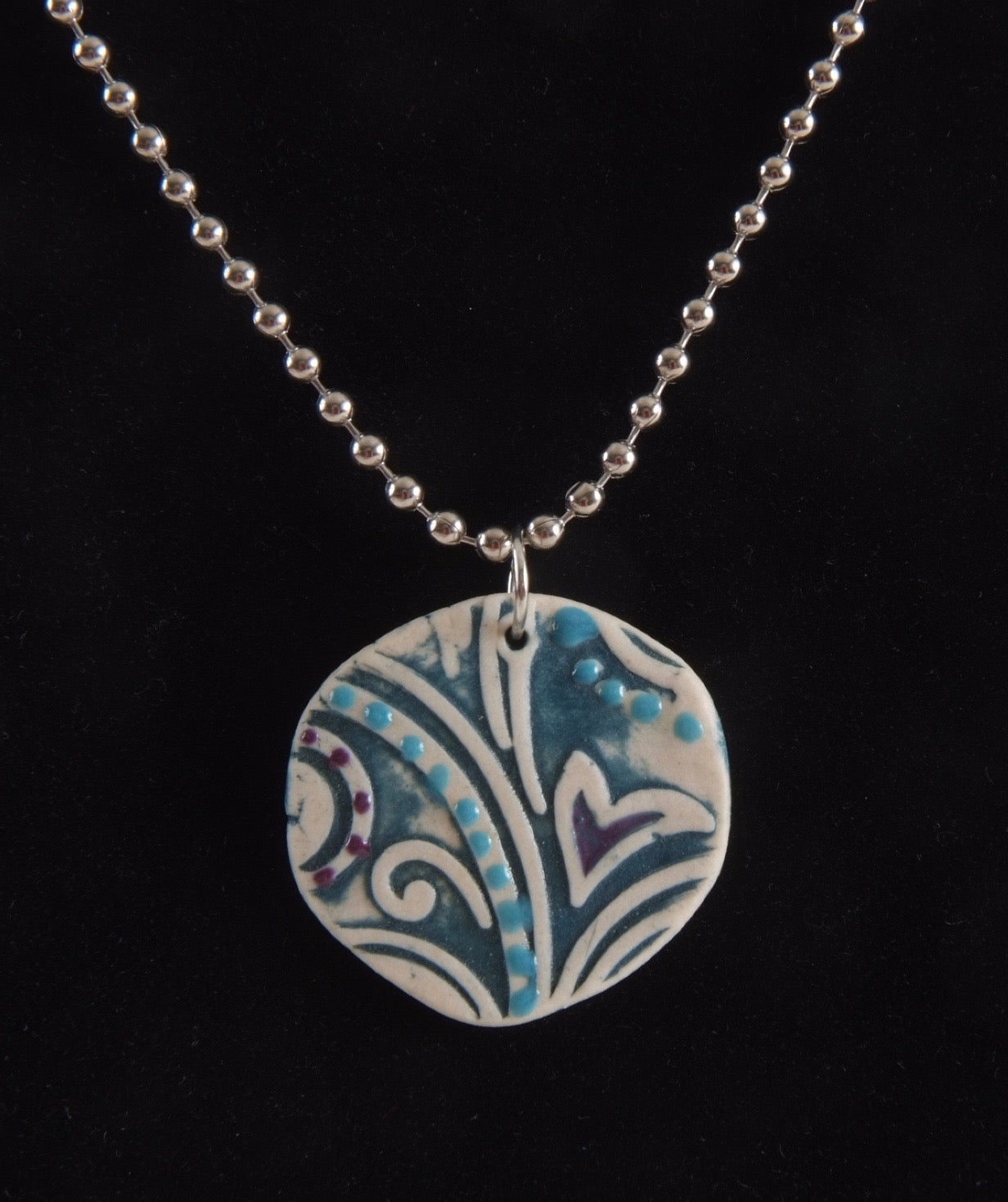 Blue Floral Ceramic Pendant Necklace