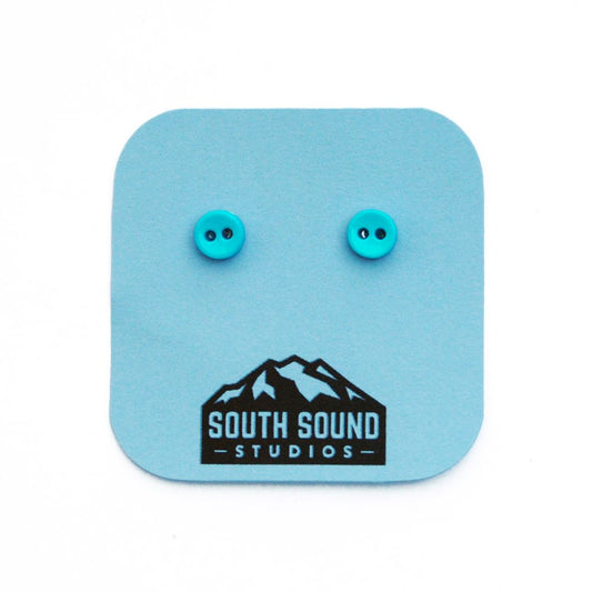 Light Blue Button Stud Earrings