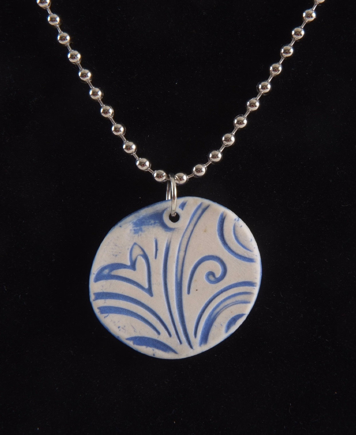 Blue Floral Ceramic Pendant Necklace