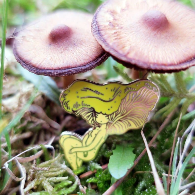 Chanterelle Mushroom Girl Enamel Pin