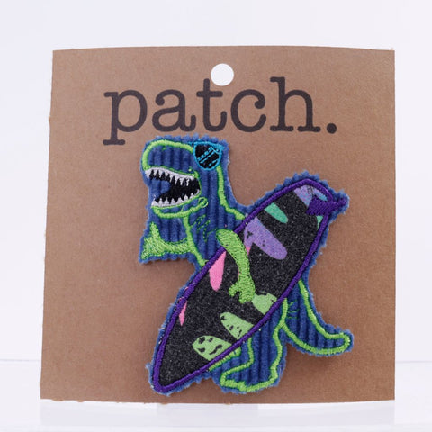 Upcycled Fabric Surf Dinosaur Patch
