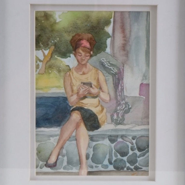 Girl On Her Cell Phone- Original Watercolor