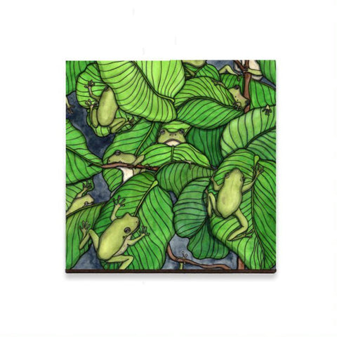 Wood Square Magnet - Knot of Frogs