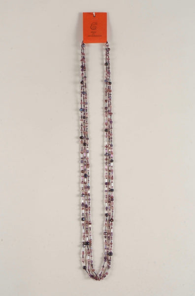 Purple & Pearl Multi Strand Beaded Necklace