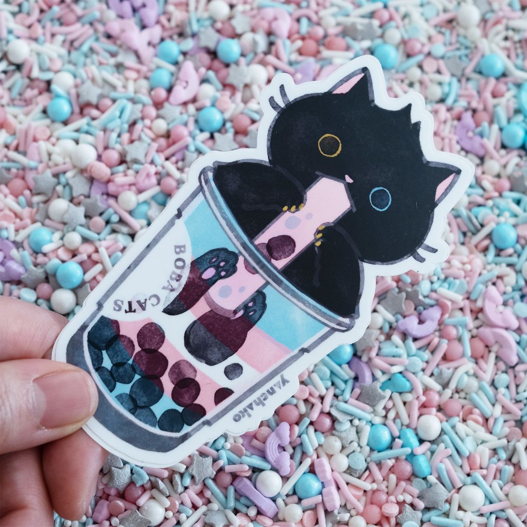 Trans Flag Boba Cat Sticker