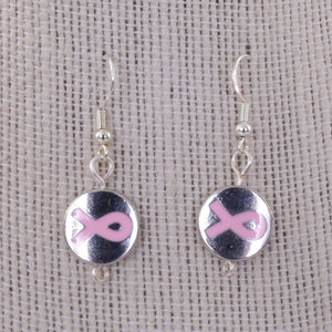 Pink Ribbon Cancer Awareness Earrings on Sterling Silver Wires