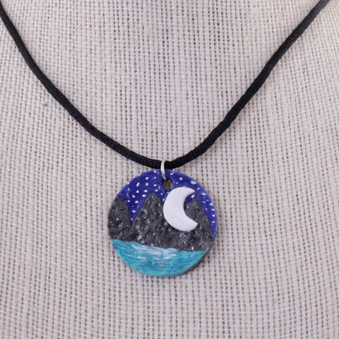 Moonlight on a Lake - Polymer Clay Pendant/Necklace