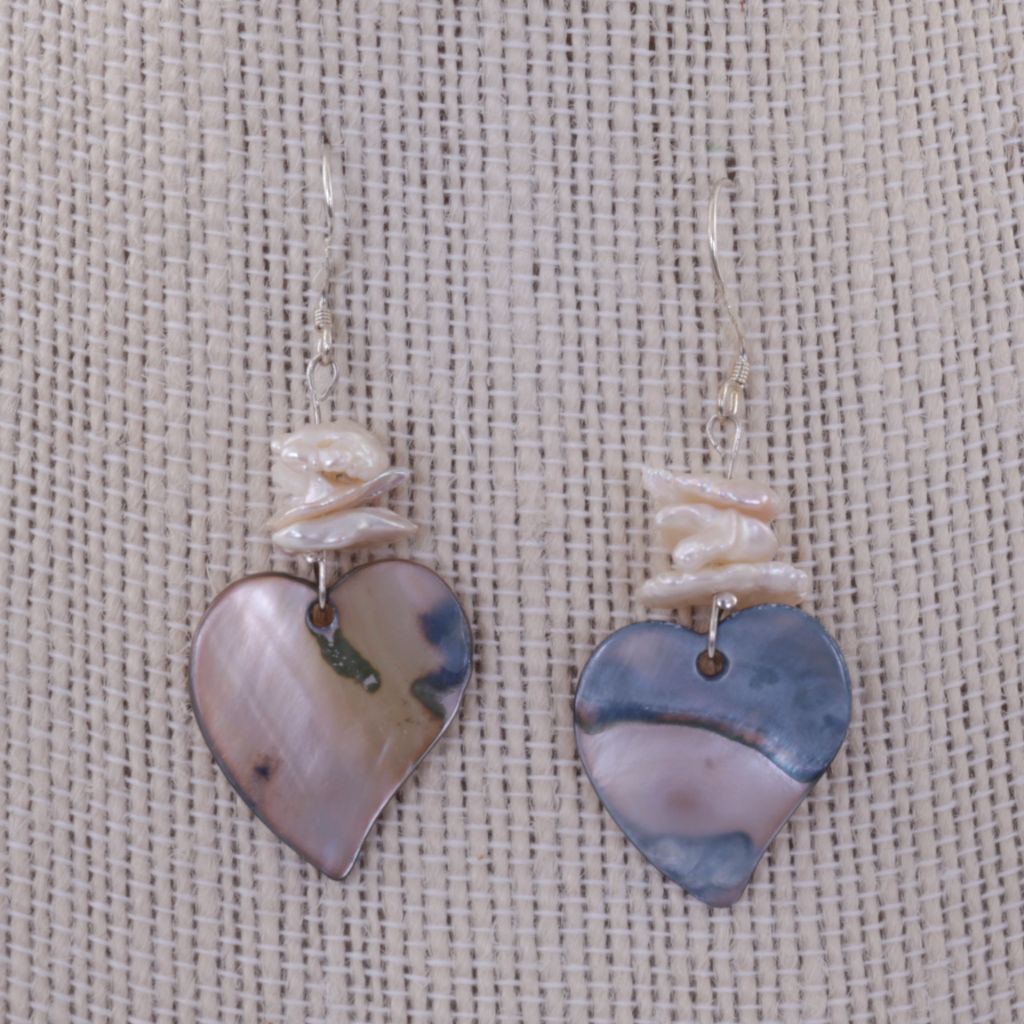 Mother of Pearl Heart Earrings on Sterling Silver Wires