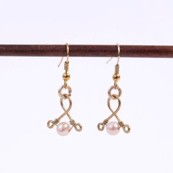 Pink Pearl and Gold Wire Earrings