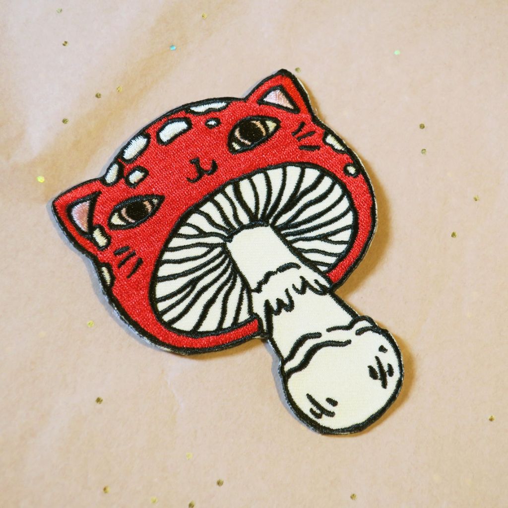 Meowshroom Embroidered Mushroom Cat Patch