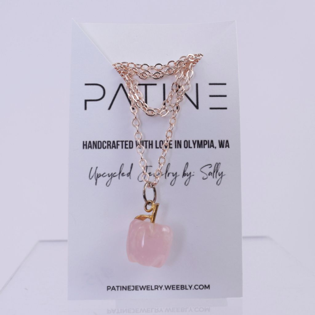 Pink Apple Pendant on Rose Gold Chain Necklace