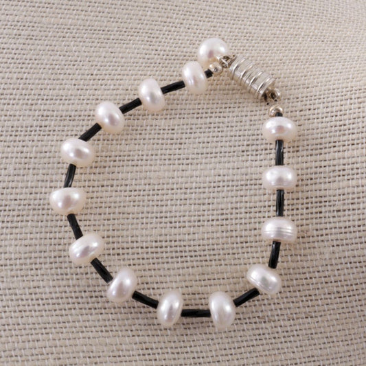 Pearl and Black Beaded Bracelet