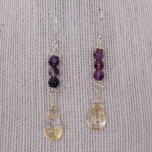 Citrine and Amethyst Earrings on Sterling Wires