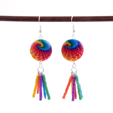 Rainbow Bead Dangle Earrings