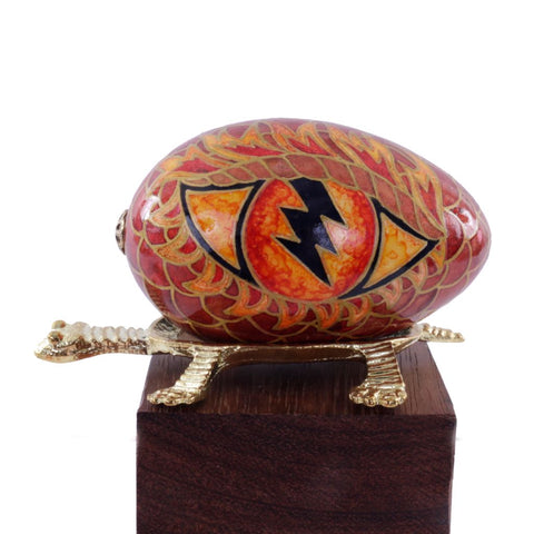 Pysanky Spirit Egg - Red Dragon Eye with Turtle Stand