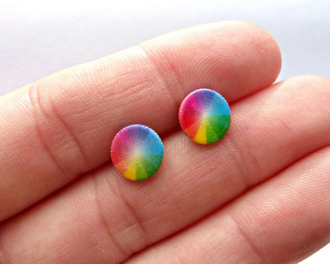 Rainbow Pinwheel Stud Earrings