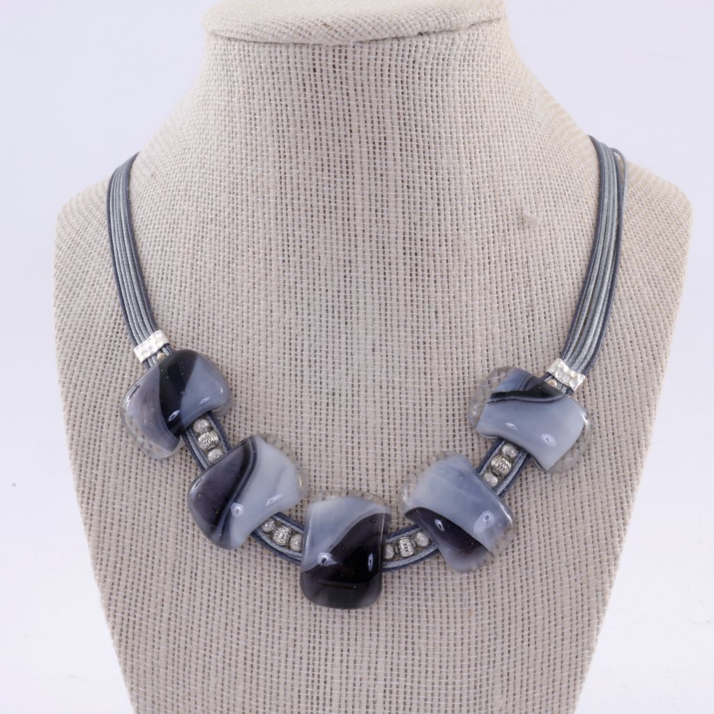 Black & White Dichroic Glass with Sterling Silver Necklace