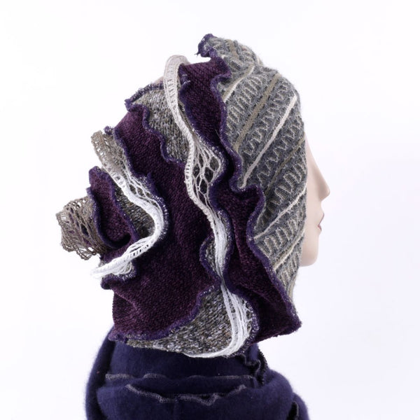 Twisted Witch Hat - Taupe Burgundy & Grey
