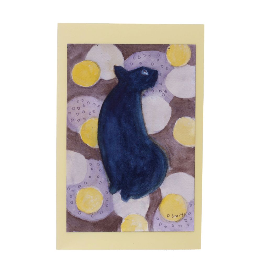 Cat on Circles Original Watercolor Greeting Card