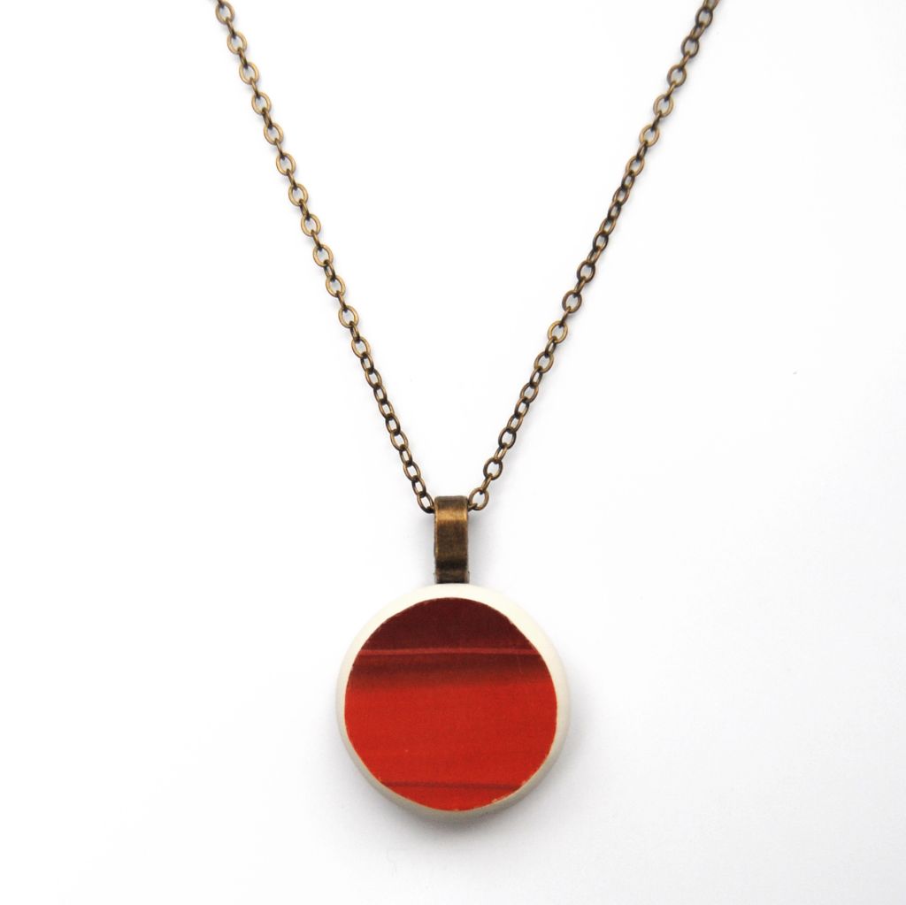 Upcycled Red-Orange Pendant Necklace