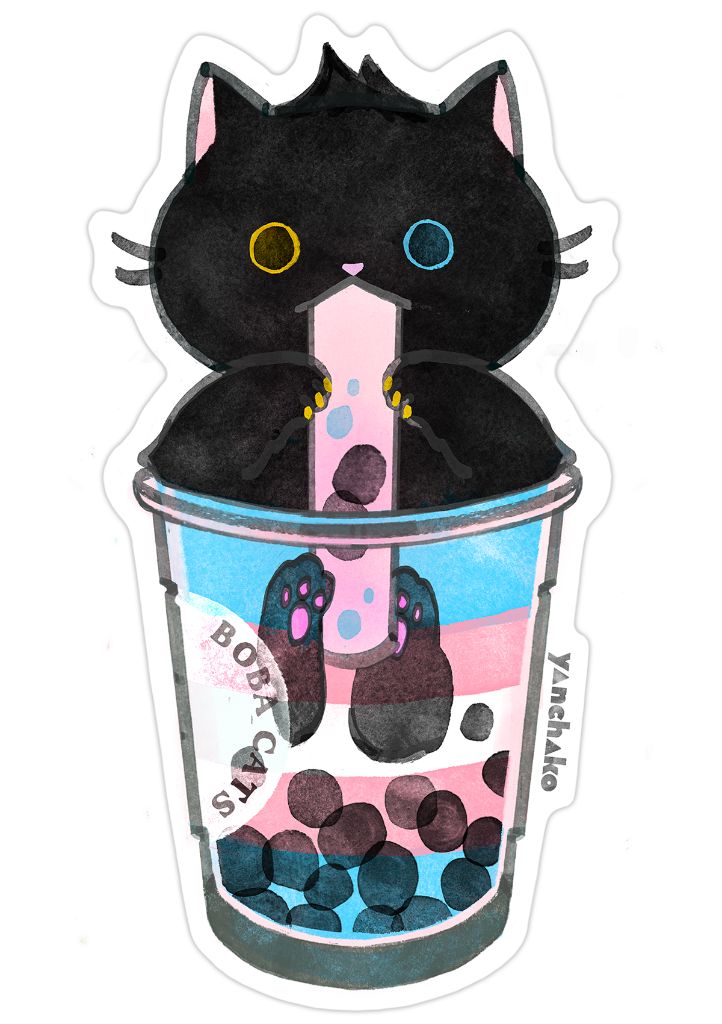 Trans Flag Boba Cat Sticker