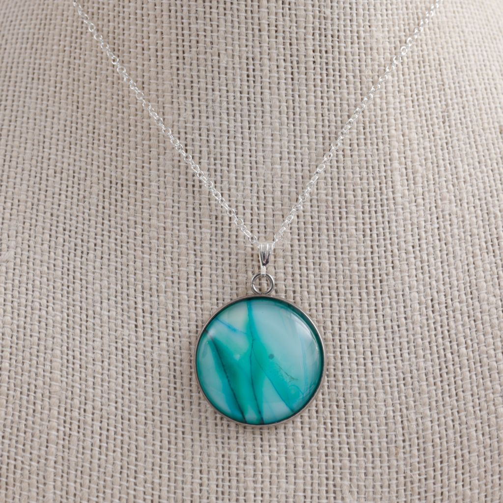 Teal Abstract Alcohol Ink Necklace