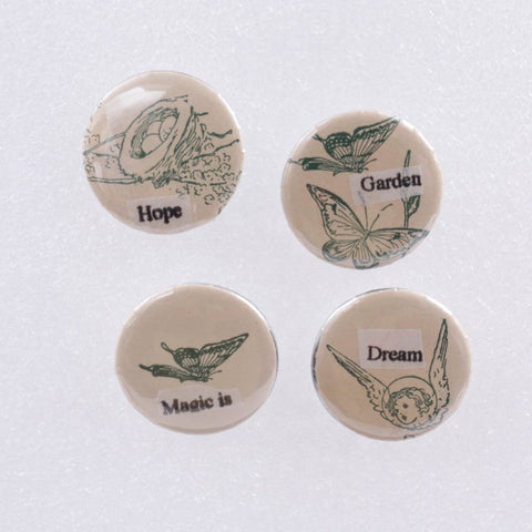 Re-purposed 1" Pinback Buttons Vintage Book Pages