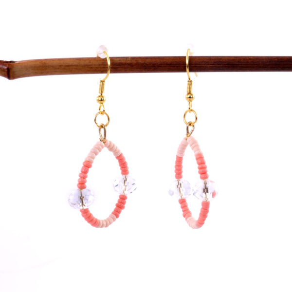 Pink & Coral Beaded Hoop Earrings