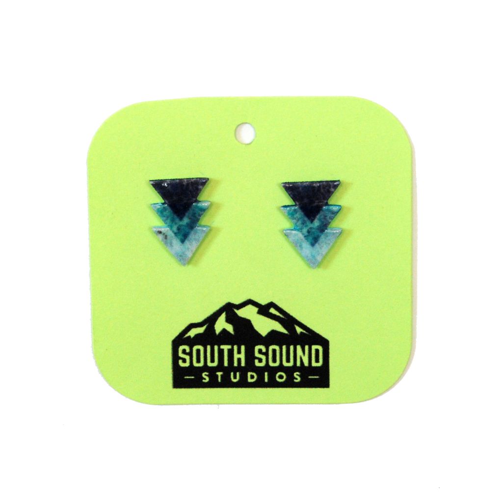 Blue Triangle Stud Earrings