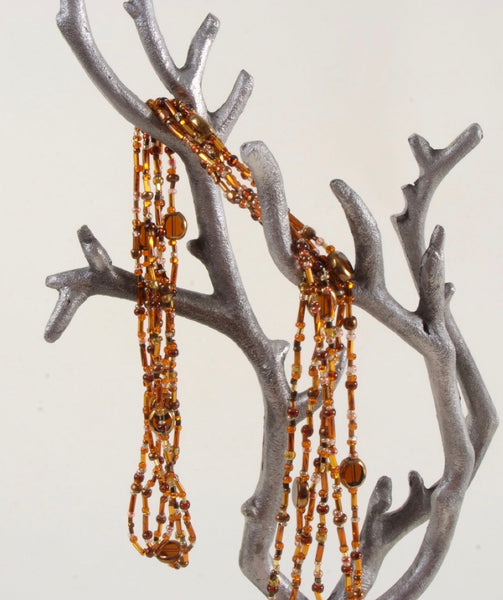 Brown & Gold Multi Strand Beaded Necklace