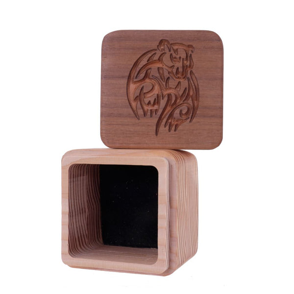 Fir and Black Walnut Box with Carved Bear on Lid