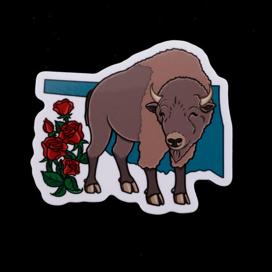 Oklahoma Bison and Oklahoma Rose Sticker