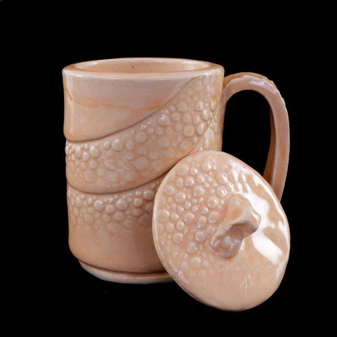 Hand Built Porcelain Mug - Peach with Lid