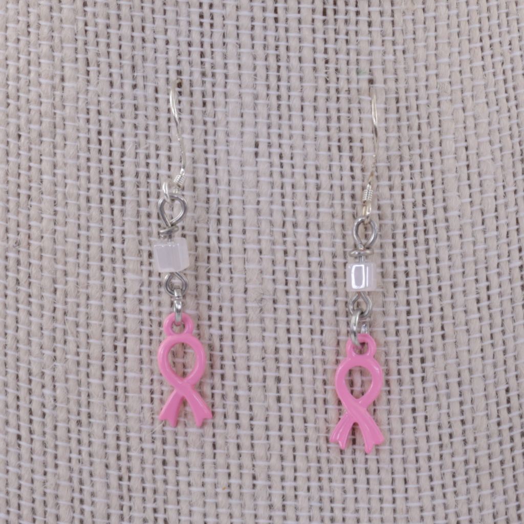 Pink Ribbon Cancer Awareness Earrings on Sterling Silver Wires