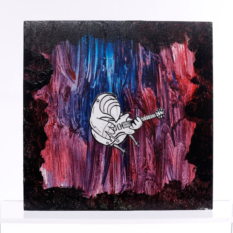 Bird with Guitar Mixed Media Wall Art Red Blue